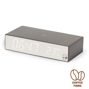 Ładowarka bezprzewodowa 10W z łusek kawowych i bawełny z recyklingu, wielofunkcyjny zegar cyfrowy